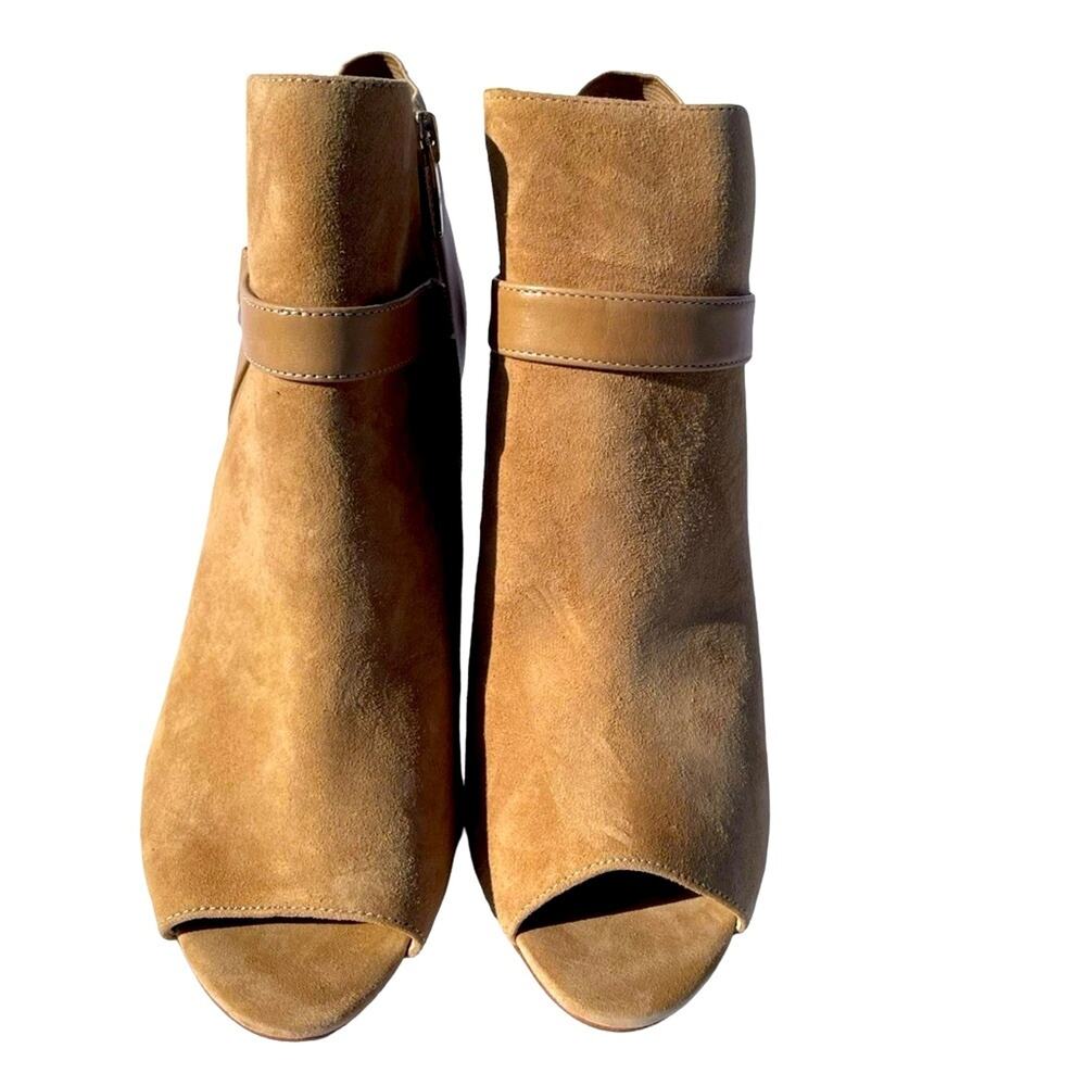 Marc Fisher Shimmee Peep Toe Tan Camel Suede Boots Size 9 - Picture 2 of 7
